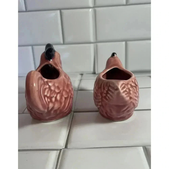 1950s Rooster Creamer And Hen Sugar Bowl Set In Pink and Black Glazed Pottery - Picture 8 of 12
